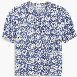 J.Crew Floral Linen-blend Ruffle Puff Sleeve Top Size Large